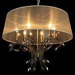 Люстра подвесная круглая с тканевым полупрозрачным абажуром и подвесками 6 ламп Gilded Elegance варинант исполнения - 5 | Loft Concept в Уфе