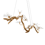 Люстра подвесная линейная с прозрачными стеклянными птичками на ветвях Serip Voa варинант исполнения - 8 | Loft Concept в Уфе