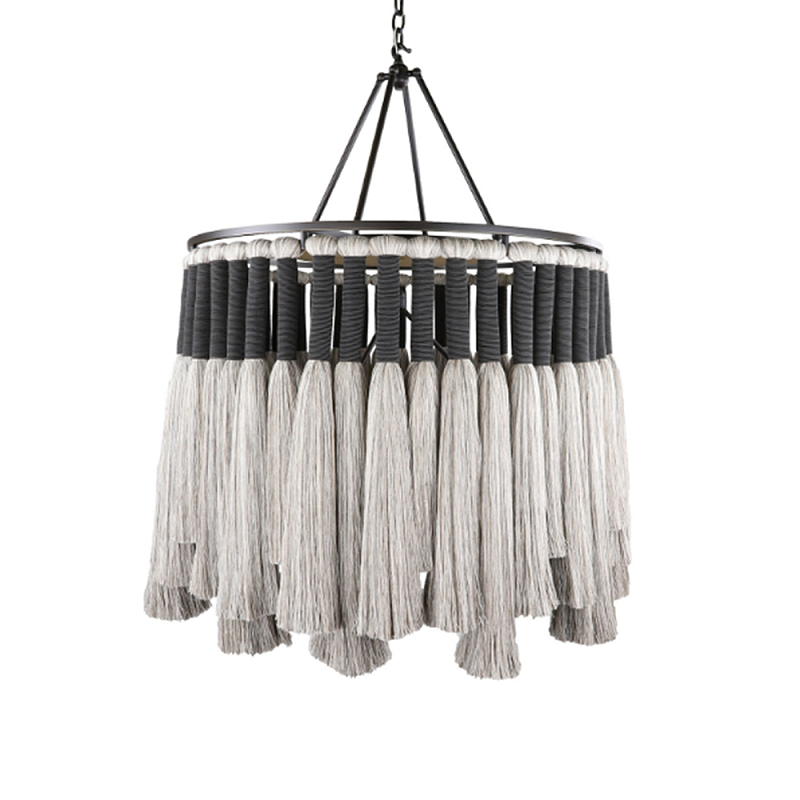 Люстра круглая плетеная с кисточками Boho Tassel Chandelier Серый Люстра круглая плетеная с кисточками Boho Tassel Chandelier Серый в Уфе | Loft Concept