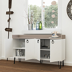 Комод белый с 4-мя дверцами и бежевой столешницей на металлических ножках DEA CONSOLE TABLE LIGHT MOCHA WHITE варинант исполнения - 2 | Loft Concept в Уфе