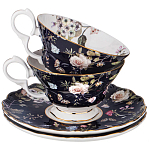 Чайный набор из фарфора темно-синий с рисунком цветов на 6 персон 12 предметов 280 мл Garden Whisper Porcelain Set  варинант исполнения - 1 | Loft Concept в Уфе
