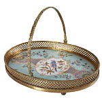 Блюдо овальное с ручкой и голубым фарфоровым дном с цветочным рисунком Blue Garden варинант исполнения - 1 | Loft Concept в Уфе