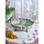 Чаша из голубого фарфора на бронзовых ножках с рисунком цветов и фигурками стрекоз Blue Garden варинант исполнения - 3 | Loft Concept в Уфе