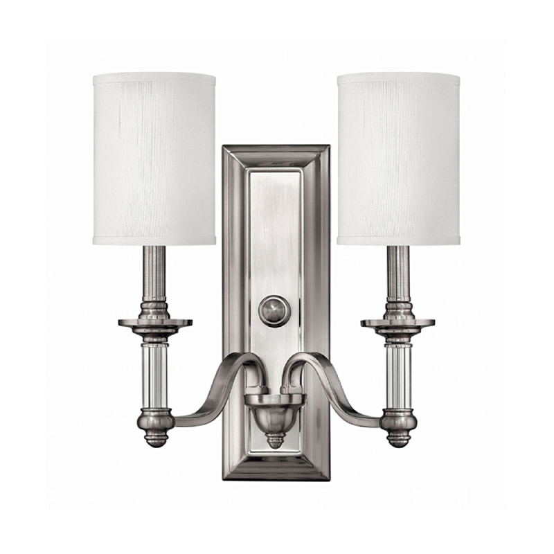 Бра с 2-мя белыми текстильными абажурами Hinkley Никель Белый Бежевый в Уфе | Loft Concept 