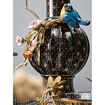 Ваза черная фарфоровая с  узором и бронзовым декором в виде веток с фарфоровой птичкой и цветами Eden Garden варинант исполнения - 3 | Loft Concept в Уфе