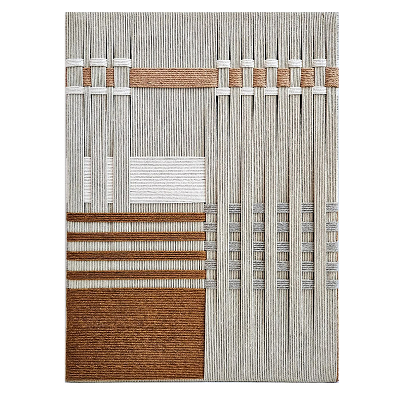 Панно из шнура Бежевая геометрическая абстракция wall panel line beige  Коричневый Молочный в Уфе | Loft Concept 