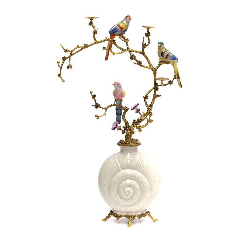 Подсвечник с декором из птиц на ветвях Birds of Paradise Бронза Мульти Белый в Уфе | Loft Concept 