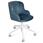 Стул с мягкой синей обивкой из велюра и подъемно-поворотным механизмом на белых колесиках Harper Blue and White варинант исполнения - 1 | Loft Concept в Уфе