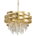 Люстра цвета матового золота с металлическими лентами и длинными прозрачными подвесками Gilded Waves варинант исполнения - 1 | Loft Concept в Уфе