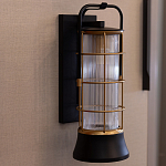 Настенный фонарь цилиндрической формы с рифленым стеклом в золотом каркасе на черном прямоугольном основании Eurofase варинант исполнения - 9 | Loft Concept в Уфе