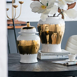 Ваза белая с крышкой и золотистыми фрагментами 46 см Chinoiserie Ceramics варинант исполнения - 1 | Loft Concept в Уфе