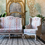 Двухместный диван из массива бука серый с растительным орнаментом Raffael Blue Grey Sofa варинант исполнения - 9 | Loft Concept в Уфе