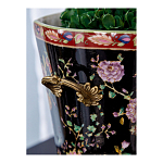 Кашпо из фарфора черная с цветочной росписью и бронзовой стрекозой Spring Garden варинант исполнения - 5 | Loft Concept в Уфе