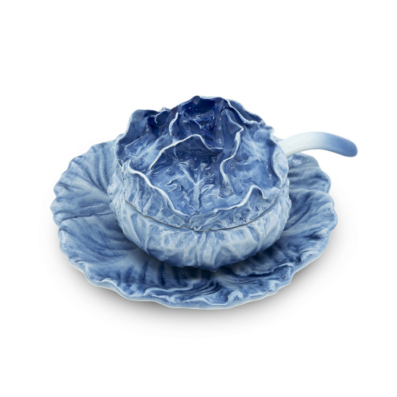 Супница SOUP BOWL CABBAGE SMALL W/PLATE D13 Blue Сапфирово-синий в Уфе | Loft Concept 