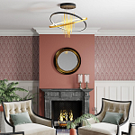 Люстра подвесная с 2-мя пересекающимися круглыми подвесами в черном и золотистом цвете и вертикальными подвесками Ring Horizontal варинант исполнения - 3 | Loft Concept в Уфе