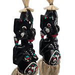 Комплект из 2-х деревянных статуэток Asmat Straw Headdress Statuettes Black Turquoise варинант исполнения - 3 | Loft Concept в Уфе