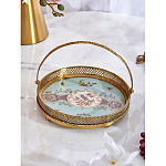 Блюдо круглое с ручкой и голубым фарфоровым дном с цветочным рисунком Blue Garden варинант исполнения - 3 | Loft Concept в Уфе