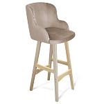 Барный стул со спинкой и подлокотниками на 4-х деревянных ножках Бежевый Велюр Ava Charm варинант исполнения - 1 | Loft Concept в Уфе