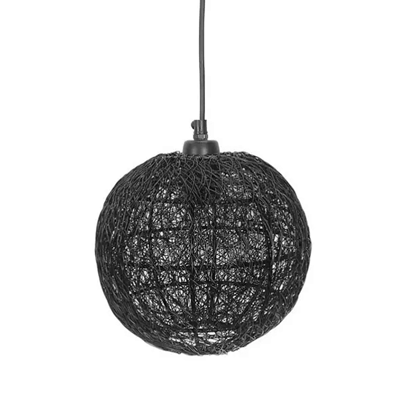 Подвесной светильник с плетеным металлическим абажуром в форме шара Wicker Iron Lamp Черный в Уфе | Loft Concept 