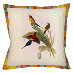 Декоративная подушка бежевая в разноцветную полоску с изображением птиц и цветов Blooming Birds Colorful Cushion варинант исполнения - 3 | Loft Concept в Уфе