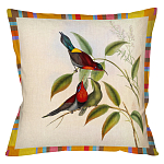 Декоративная подушка бежевая в разноцветную полоску с изображением птиц и цветов Blooming Birds Colorful Cushion варинант исполнения - 6 | Loft Concept в Уфе