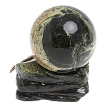 Шар с декором в виде бронзовой ящерицы на подставке из натурального камня Змеевик Natural Stone Spheres 10 см варинант исполнения - 2 | Loft Concept в Уфе