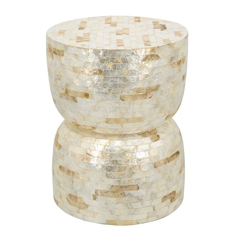Приставной столик с мозаичным рисунком из раковин устриц Bone Inlay Кремовый в Уфе | Loft Concept 