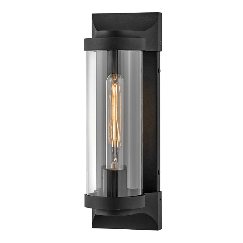 Настенный фонарь в индустриальном стиле с вытянутым цилиндрическим плафоном из прозрачного стекла и черным корпусом Hinkley Черный Прозрачное Стекло в Уфе | Loft Concept 