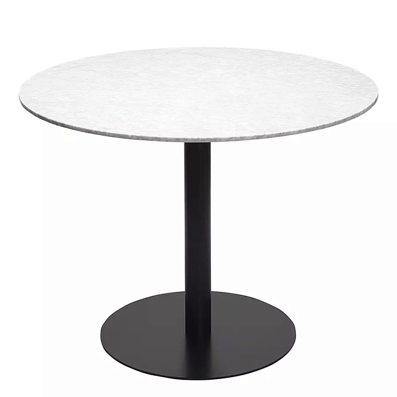 Круглый обеденный стол с белой мраморной столешницей White Tabletop on Black Base Белый Черный в Уфе | Loft Concept 