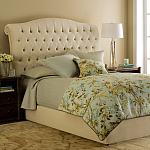 Кровать двуспальная бежевая с основанием из массива дуба с мягким изголовьем Flax Beds варинант исполнения - 1 | Loft Concept в Уфе