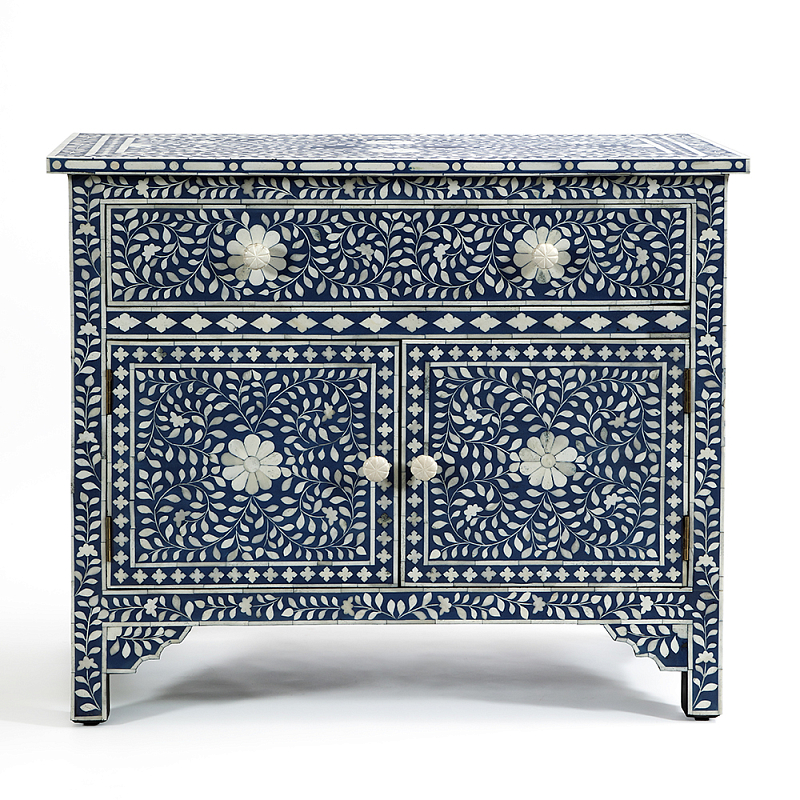 Комод инкрустация костью ORIENTAL Indian синий орнамент Синий в Уфе | Loft Concept 