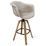 Барный стул со спинкой и мягкой обивкой с ромбами на 4-х деревянных ножках Бежевый Велюр Ava Charm варинант исполнения - 1 | Loft Concept в Уфе