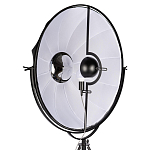 Торшер в виде прожектора с круглым тканевым абажуром на треноге черного цвета Radiance Éclat варинант исполнения - 6 | Loft Concept в Уфе