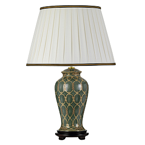 Настольная лампа с керамическим основанием с золотистым решетчатым узором и белым плиссированным абажуром Elstead Lighting