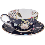 Чайный сервиз из фарфора темно-синий с рисунком цветов на 6 персон 14 предметов 300 мл Garden Whisper Porcelain Set  варинант исполнения - 1 | Loft Concept в Уфе
