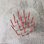 Дизайнерский журнальный стол с круглой прозрачной столешницей и основанием в виде красных металлических тросов Wires варинант исполнения - 4 | Loft Concept в Уфе