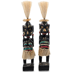 Комплект из 2-х деревянных статуэток Asmat Straw Headdress Statuettes Black Colorful Tattoo варинант исполнения - 1 | Loft Concept в Уфе