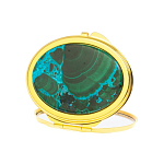 Зеркало карманное складное овальное из натурального камня Малахит с Хризоколлой Gold Stone Mirrors варинант исполнения - 2 | Loft Concept в Уфе