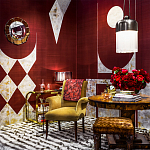 Обои ручная роспись в стиле Арт-деко Assemblage Original colourway on red silk dupion варинант исполнения - 1 | Loft Concept в Уфе