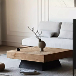 Дизайнерский журнальный стол квадратный с черным трапециевидным основанием Wokab варинант исполнения - 3 | Loft Concept в Уфе