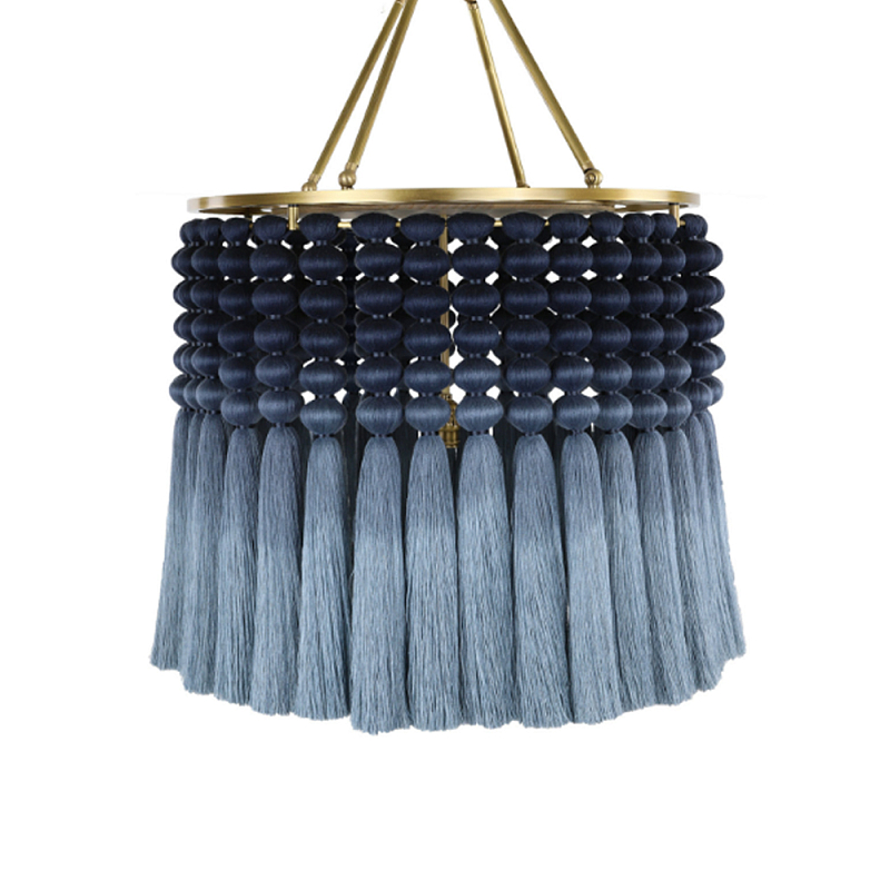Люстра синяя плетеная с кисточками Boho Tassel Chandelier Синий Голубой Латунь Люстра синяя плетеная с кисточками Boho Tassel Chandelier Синий Голубой Латунь в Уфе | Loft Concept