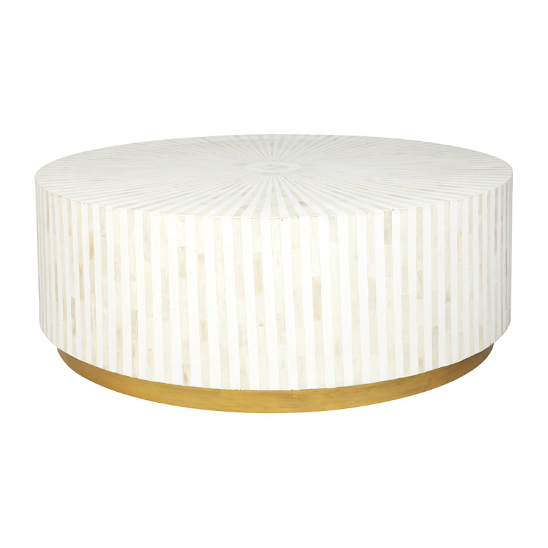Стол журнальный Белый RADIAL BONE INLAY COFFEE TABLE NATURAL Белый ivory ( слоновая кость ) Золотой в Уфе | Loft Concept 