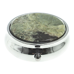 Таблетница карманная круглая с 3-мя отделениями с зеркалом и накладкой из натурального камня Апатит Желтый Silver Stone Pillboxes варинант исполнения - 3 | Loft Concept в Уфе