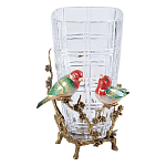 Ваза стеклянная прозрачная с бронзовым основанием в виде ветвей и фарфоровыми птичками Eden Garden варинант исполнения - 1 | Loft Concept в Уфе