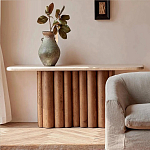 Консоль с овальной столешницей и фактурным деревянным основанием Enzo варинант исполнения - 5 | Loft Concept в Уфе