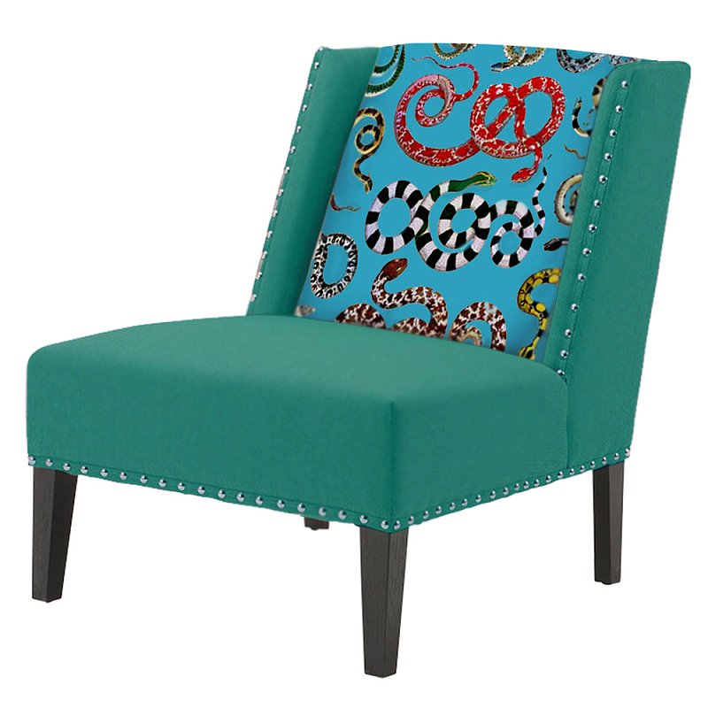 FUN Armchair Snakes Turquoise Дизайнерское кресло с цветным принтом Бирюзовый в Уфе | Loft Concept 