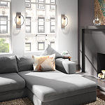 Бра цвета хром с круглой рамой и цилиндрическим прозрачным стеклянным плафоном на прямоугольном основании Feiss варинант исполнения - 3 | Loft Concept в Уфе