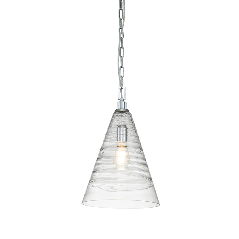 Подвесной светильник с прозрачным рельефным стеклянным плафоном в форме конуса Feiss Прозрачное Стекло Хром в Уфе | Loft Concept 
