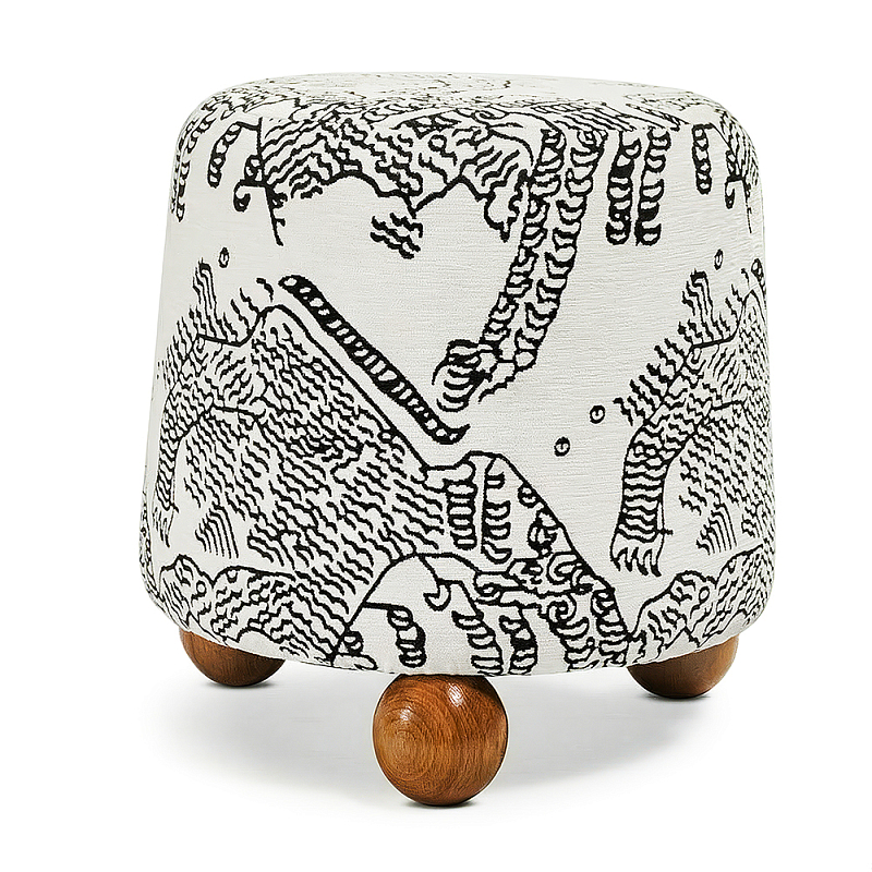 Пуф Wakonda с Круглыми ножками Черно-Белый орнамент Черно-белый Коричневый в Уфе | Loft Concept 