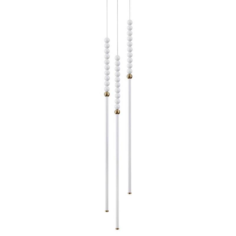 Подвесной светильник с 3-мя вертикальными плафонами и белыми шариками PEARLS Suspension Бронза Белый Подвесной светильник с 3-мя вертикальными плафонами и белыми шариками PEARLS Suspension Бронза Белый в Уфе | Loft Concept